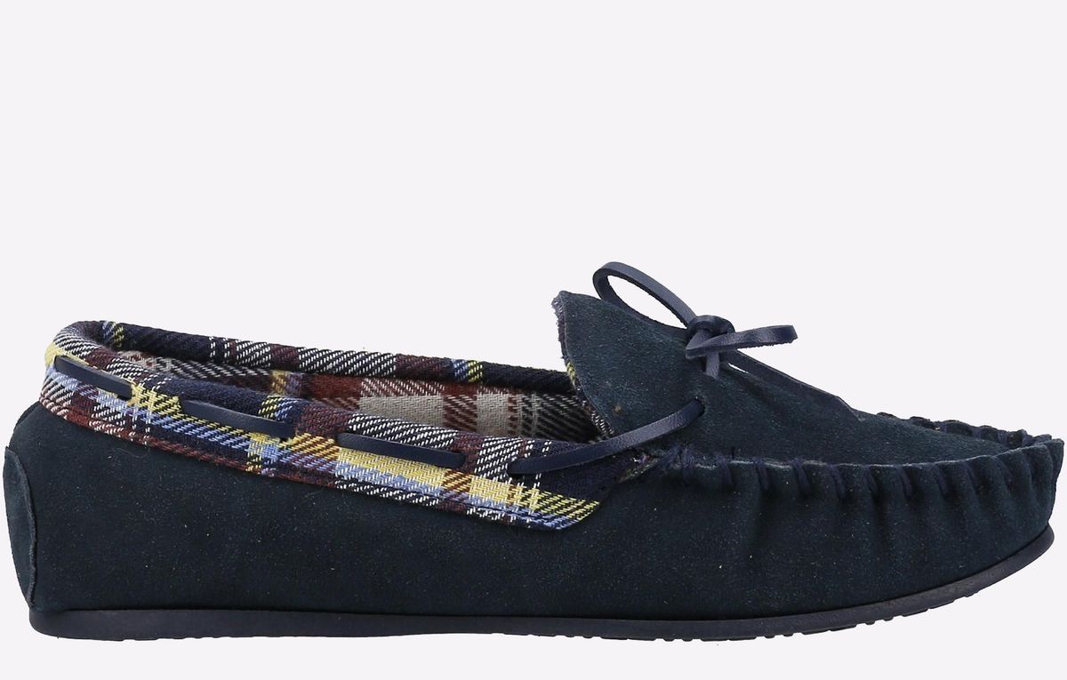 Moccasin-Hausschuhe aus Wildleder mit Karomuster