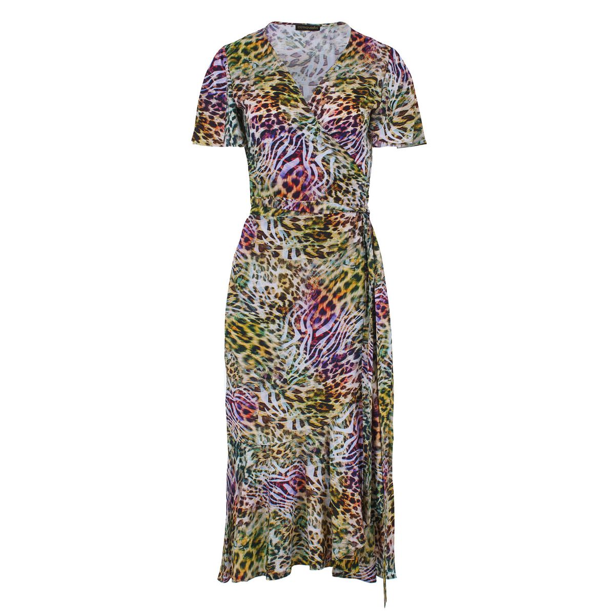 Buntes Wickelkleid mit Animal-Print