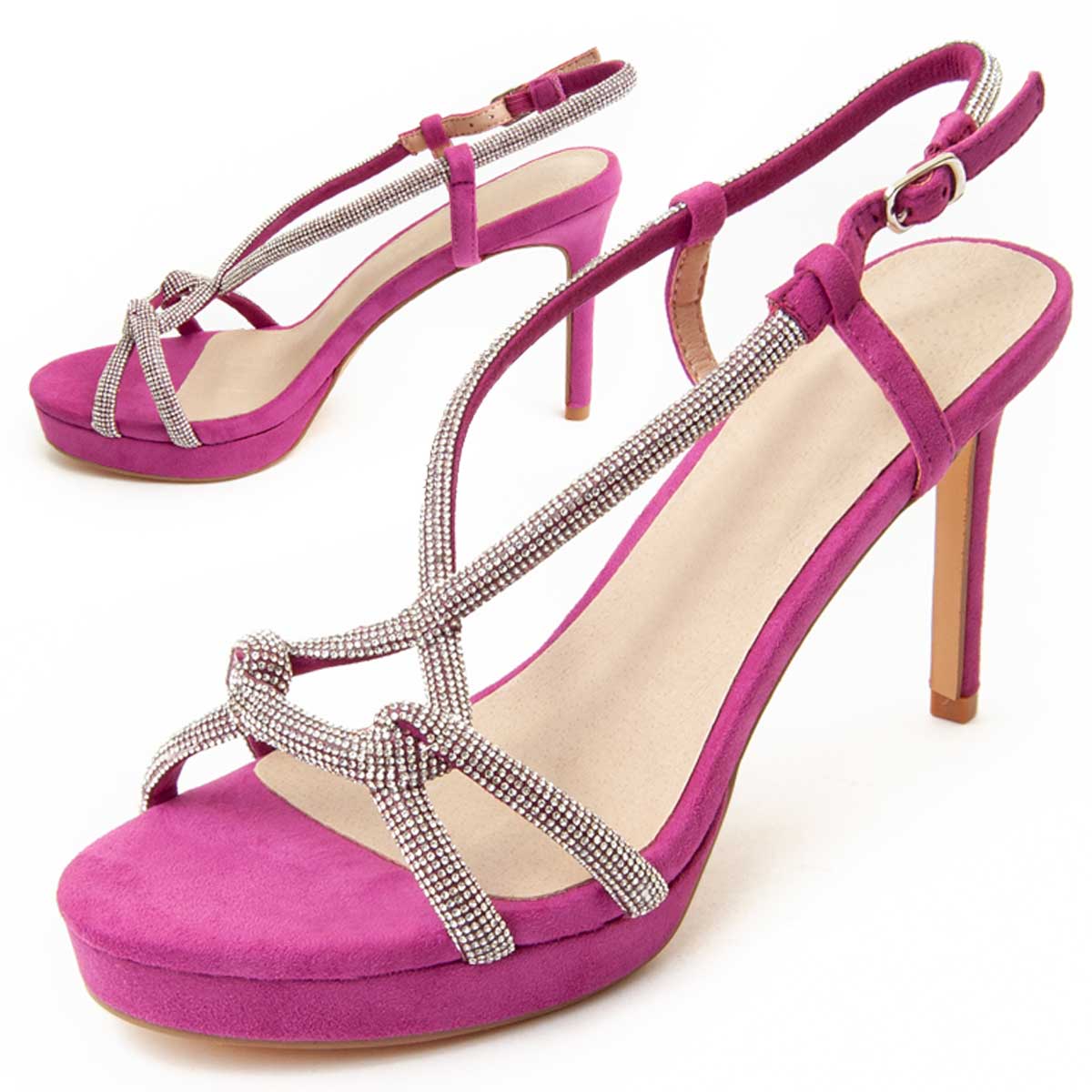 Glitzernde Riemchen-Plateau-High-Heels