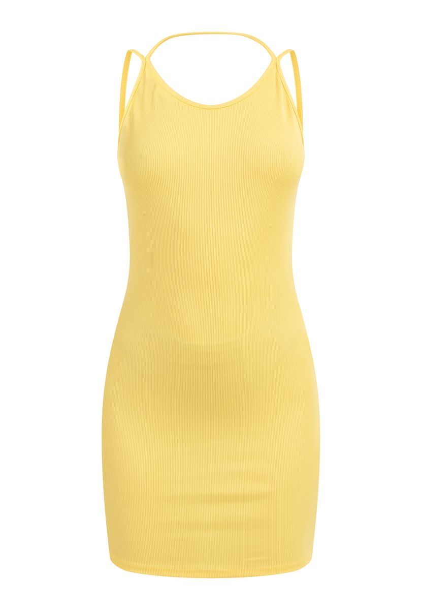 Rippstrick-Minikleid mit Spaghettiträgern