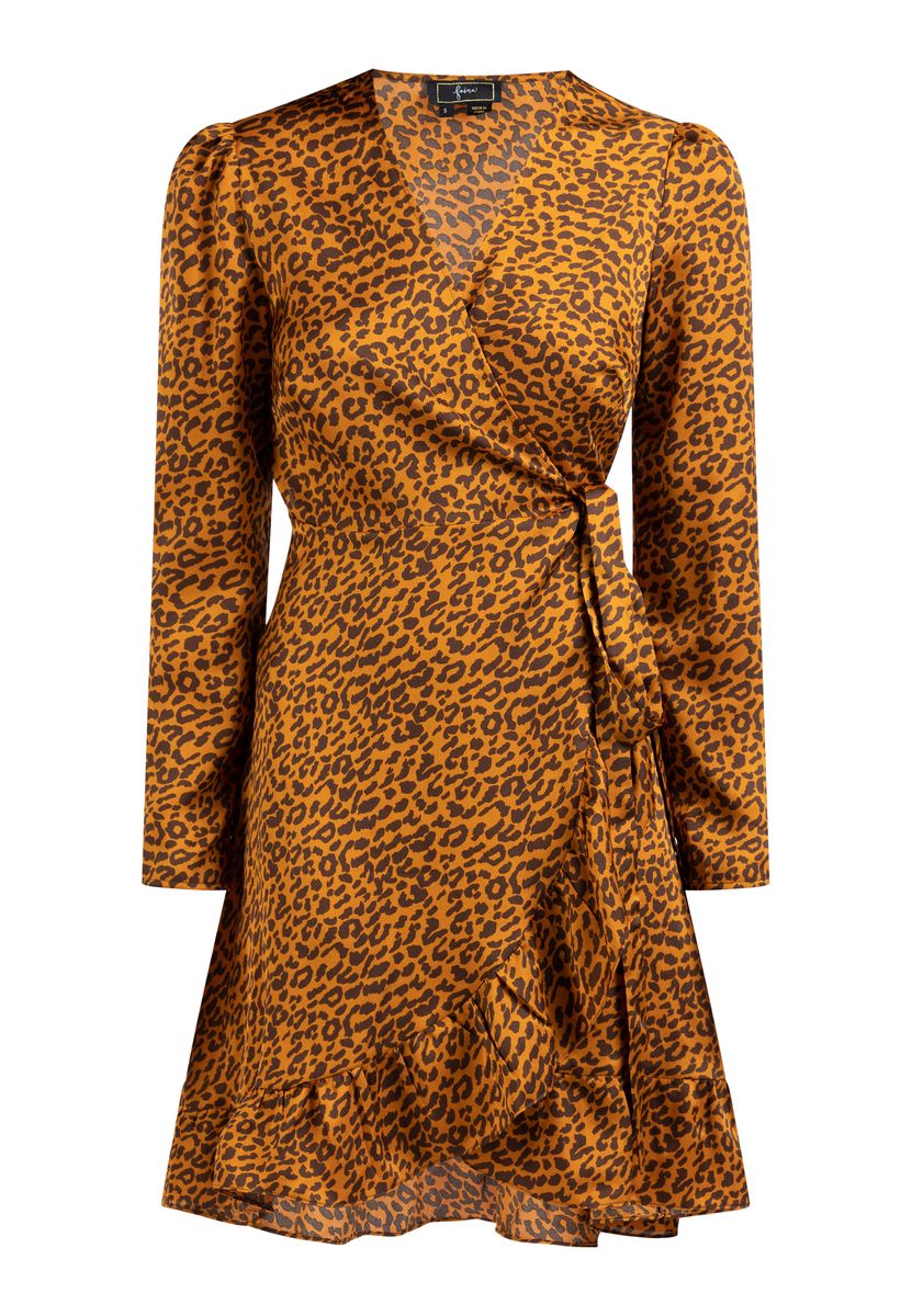 Leoprint-Wickelkleid aus Satin
