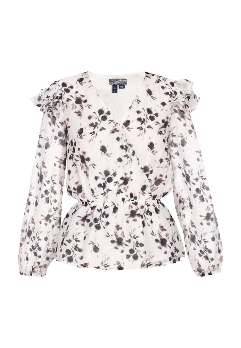 Florale Wickelbluse mit Rüschen