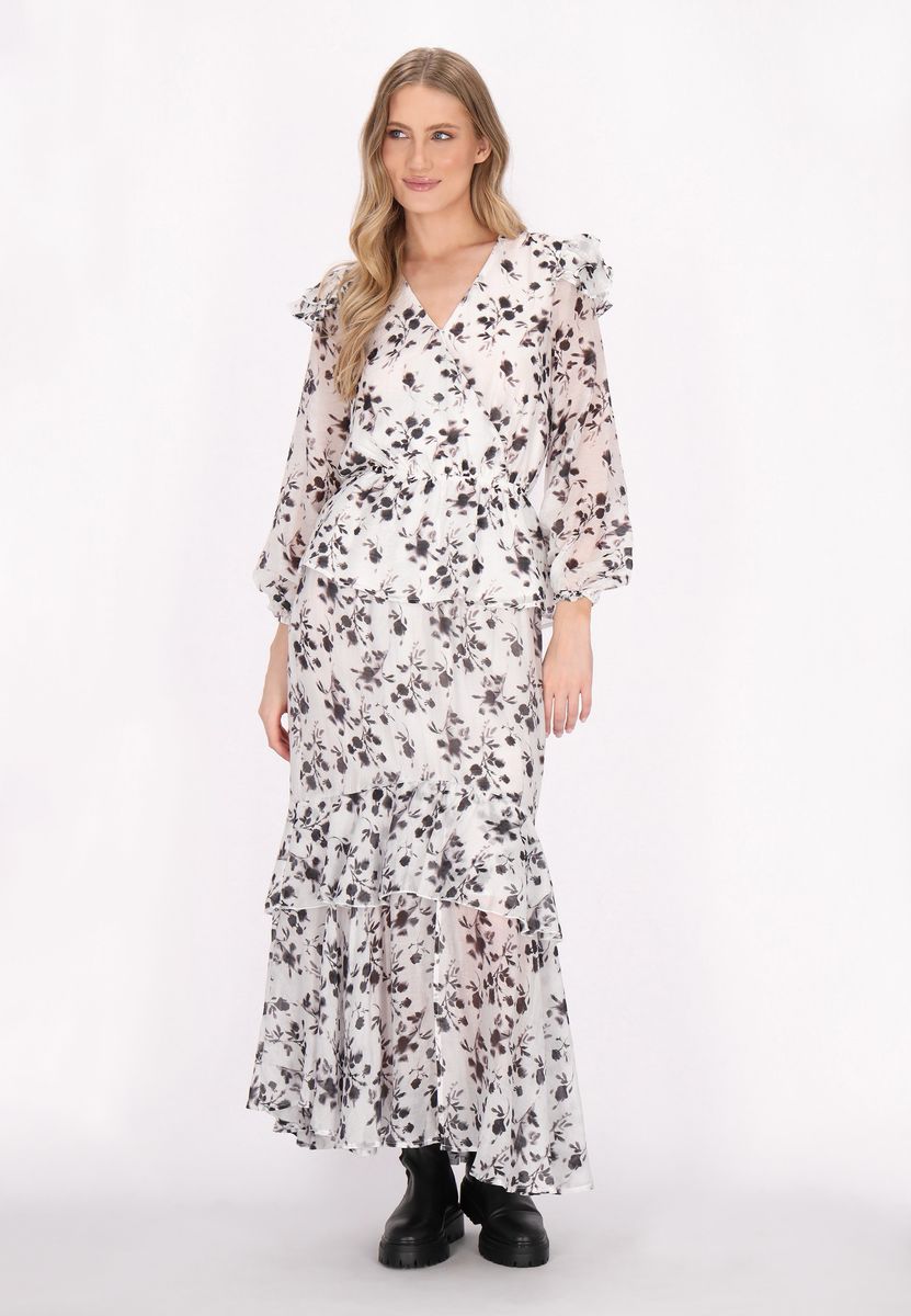 Florale Wickelbluse mit Rüschen