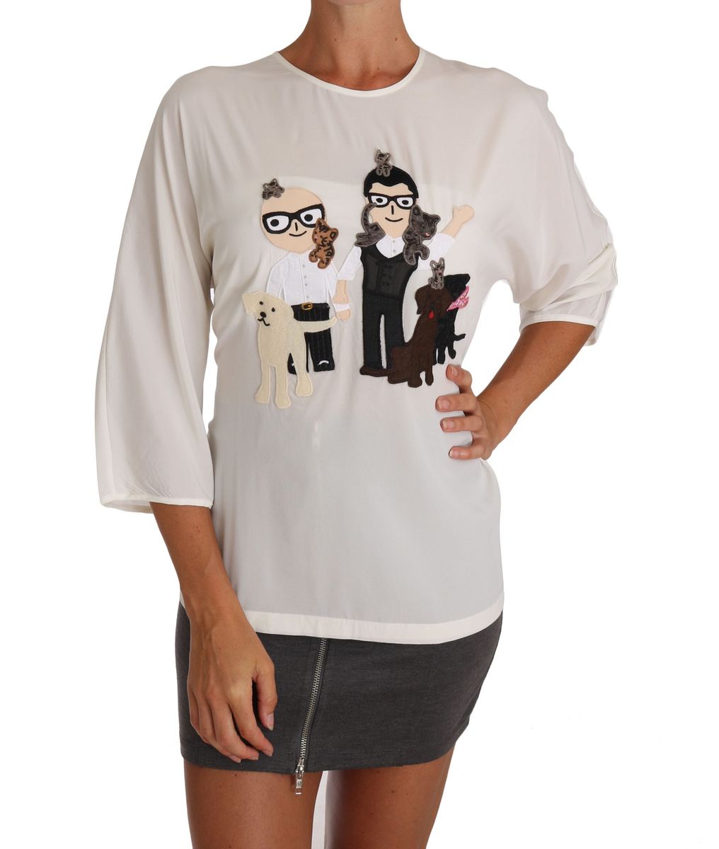 Seidenbluse mit Familien-Applikation
