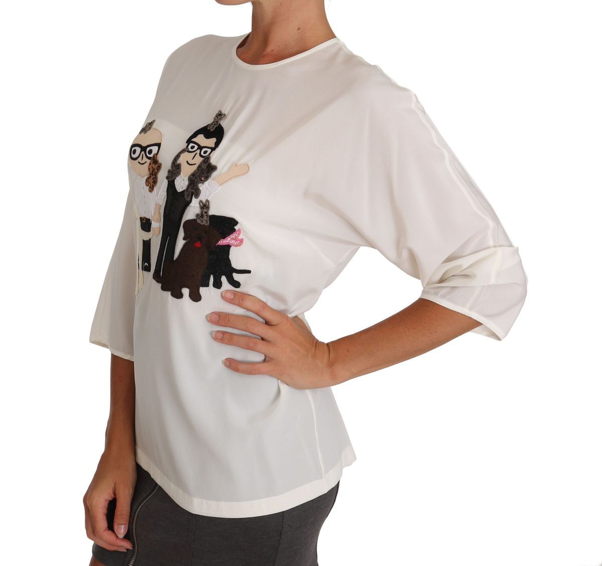 Seidenbluse mit Familien-Applikation