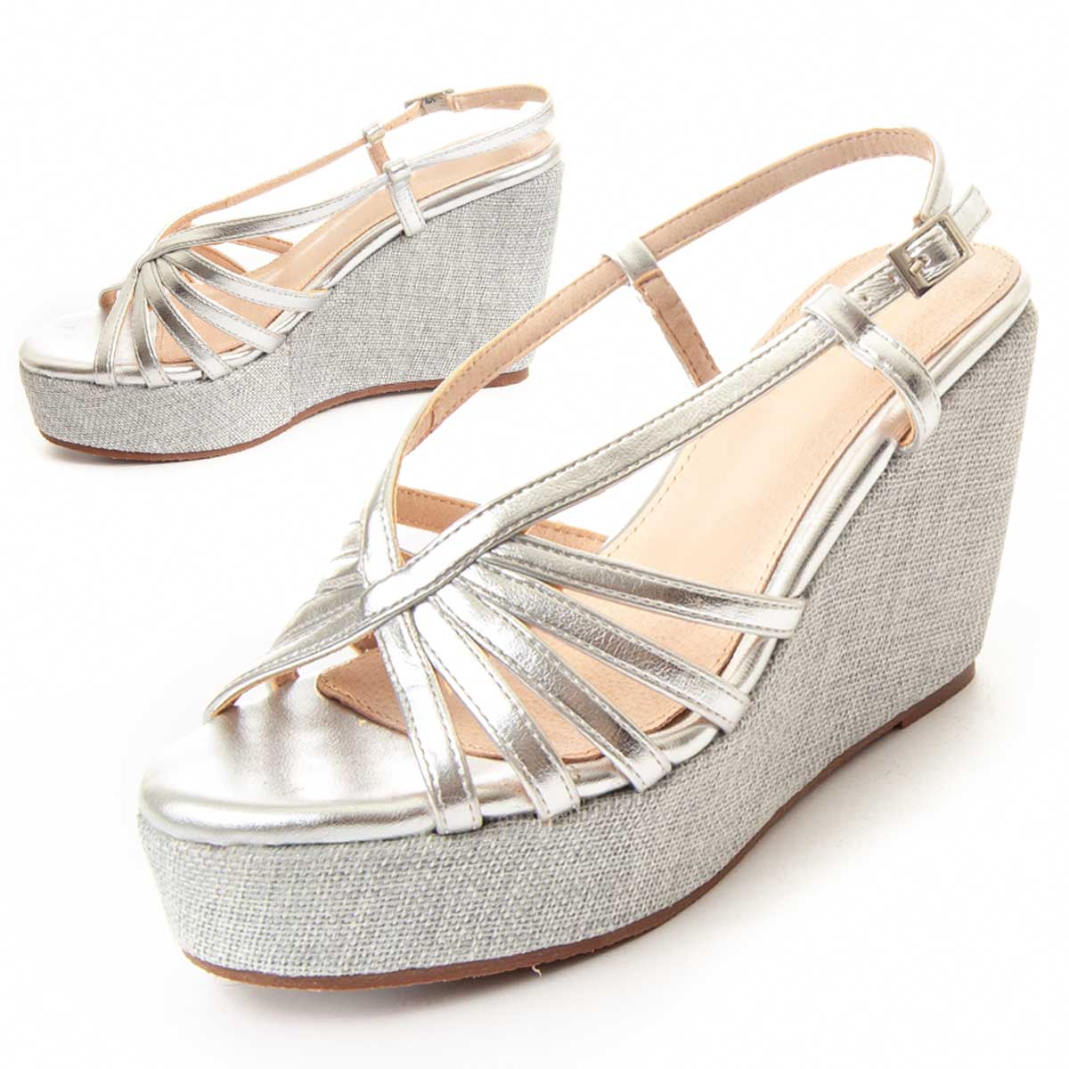 Metallic Riemchen-Keilsandaletten