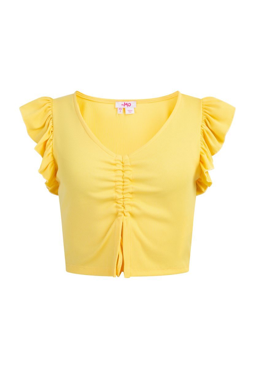 Geripptes Crop-Top mit Rüschen