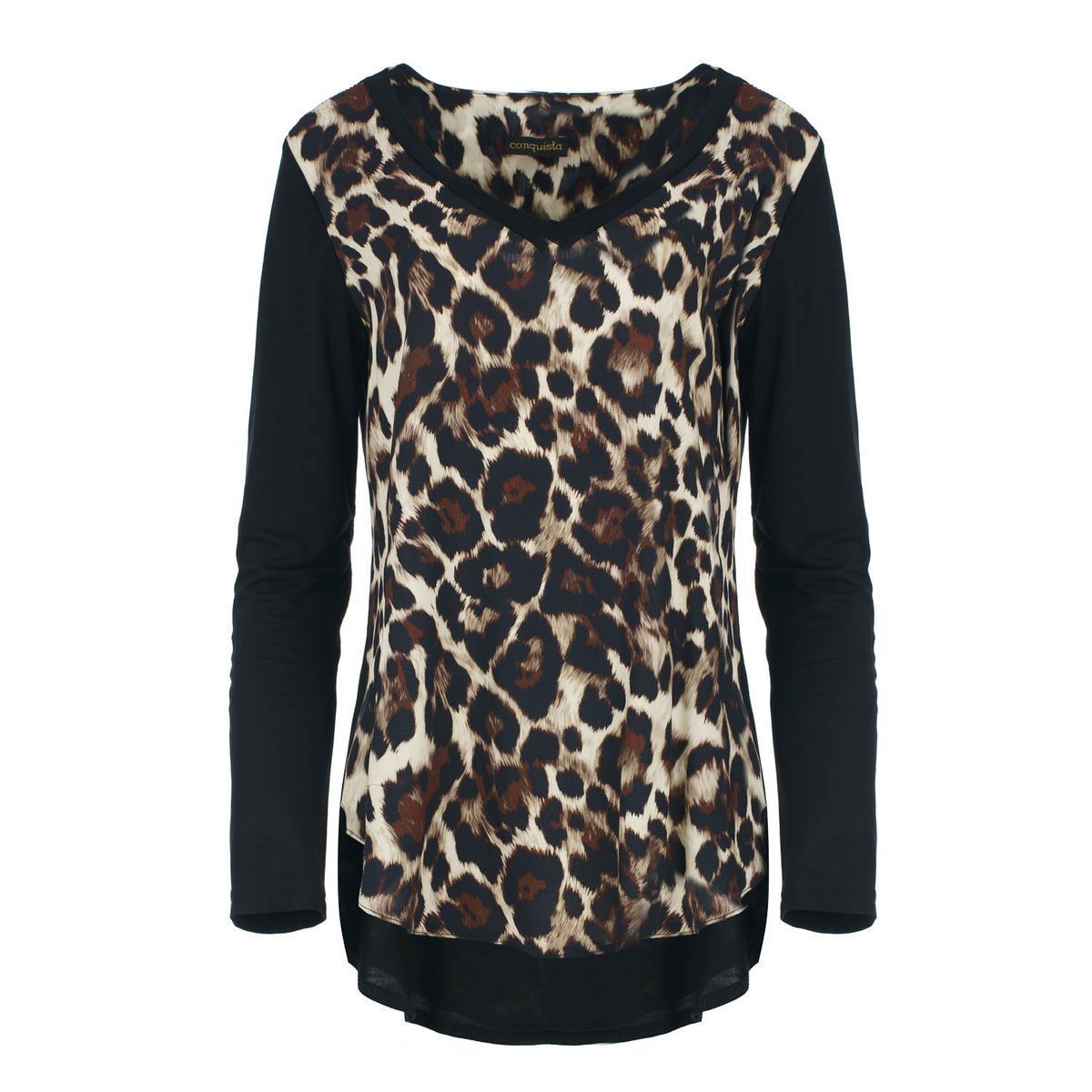 Mixed-Media-Oberteil mit Leopardenprint