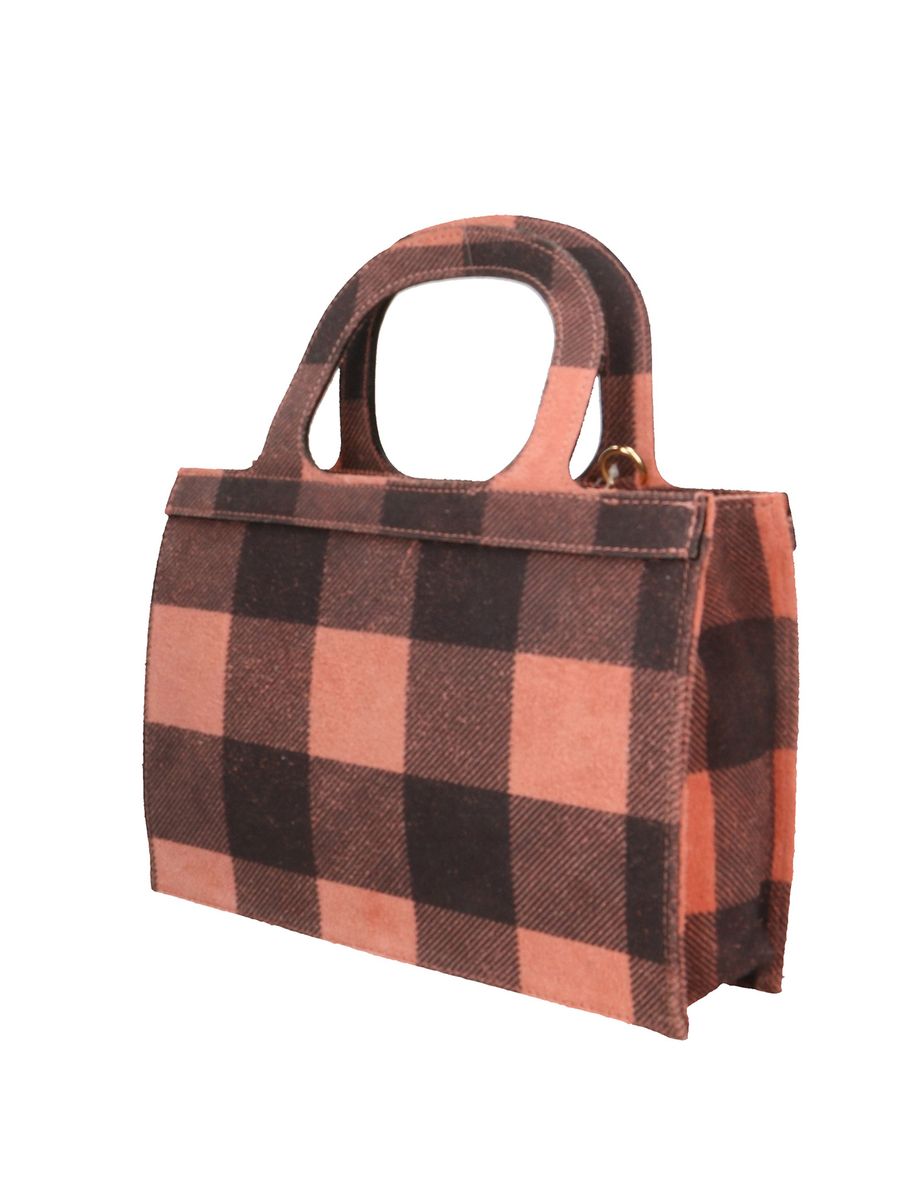 Tote Bag aus Wildleder mit Karomuster
