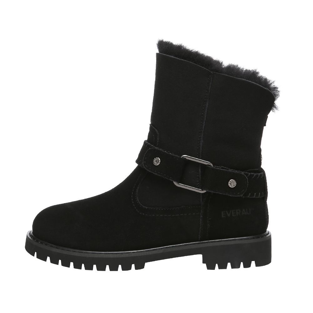 Wildleder-Stiefel mit Lammfell-Besatz und Schnalle