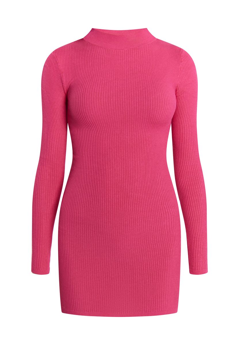 Rippstrick-Minikleid mit Stehkragen