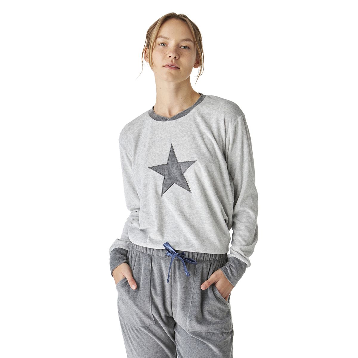 Samt-Pyjama-Set mit Stern-Motiv