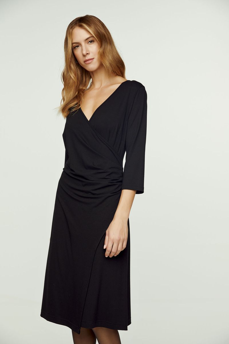 Elegantes Faux-Wrap-Jersey-Midikleid