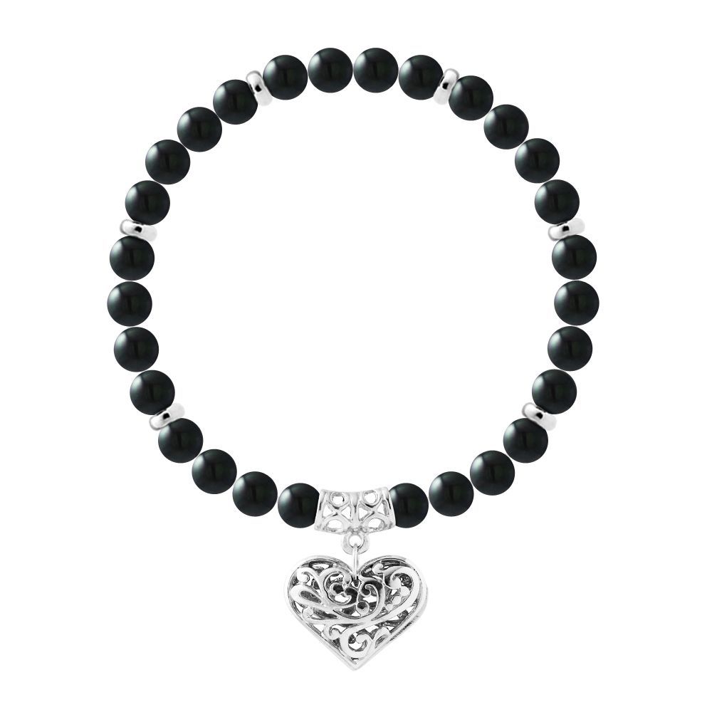Onyx-Perlenarmband mit filigranem Herz