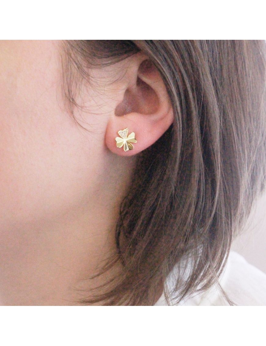 Kleeblatt-Ohrstecker mit Kristall-Pavé