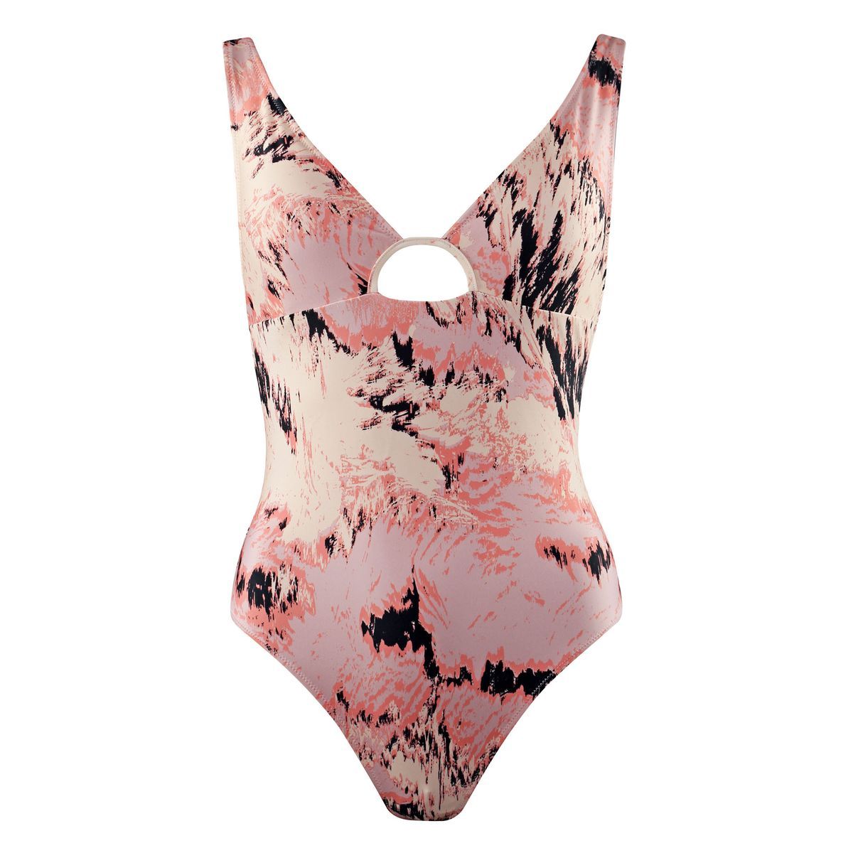 Badeanzug mit Marmor-Print und Ausschnitt