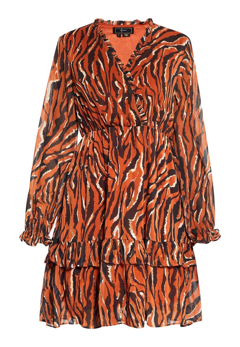 Kurzes Kleid mit Tigerprint und Rüschen