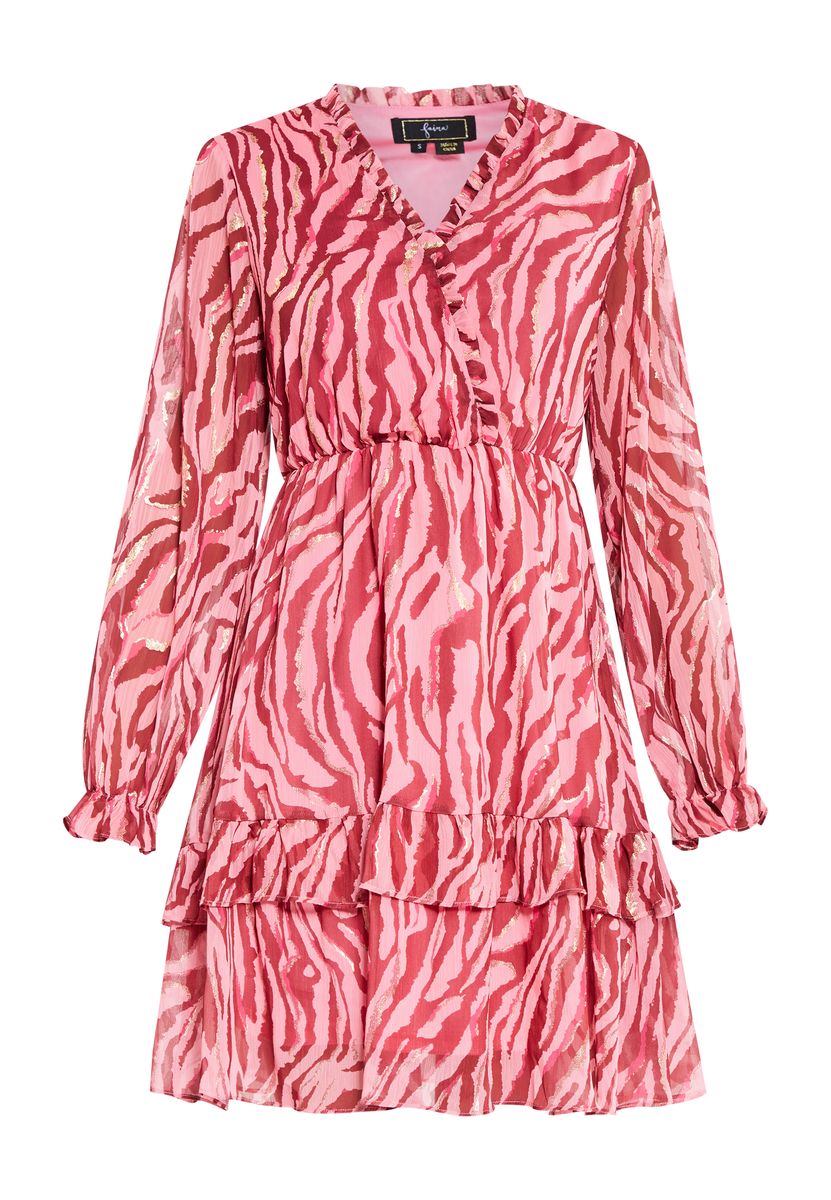 Kurzes Kleid mit Tigerprint und Rüschen