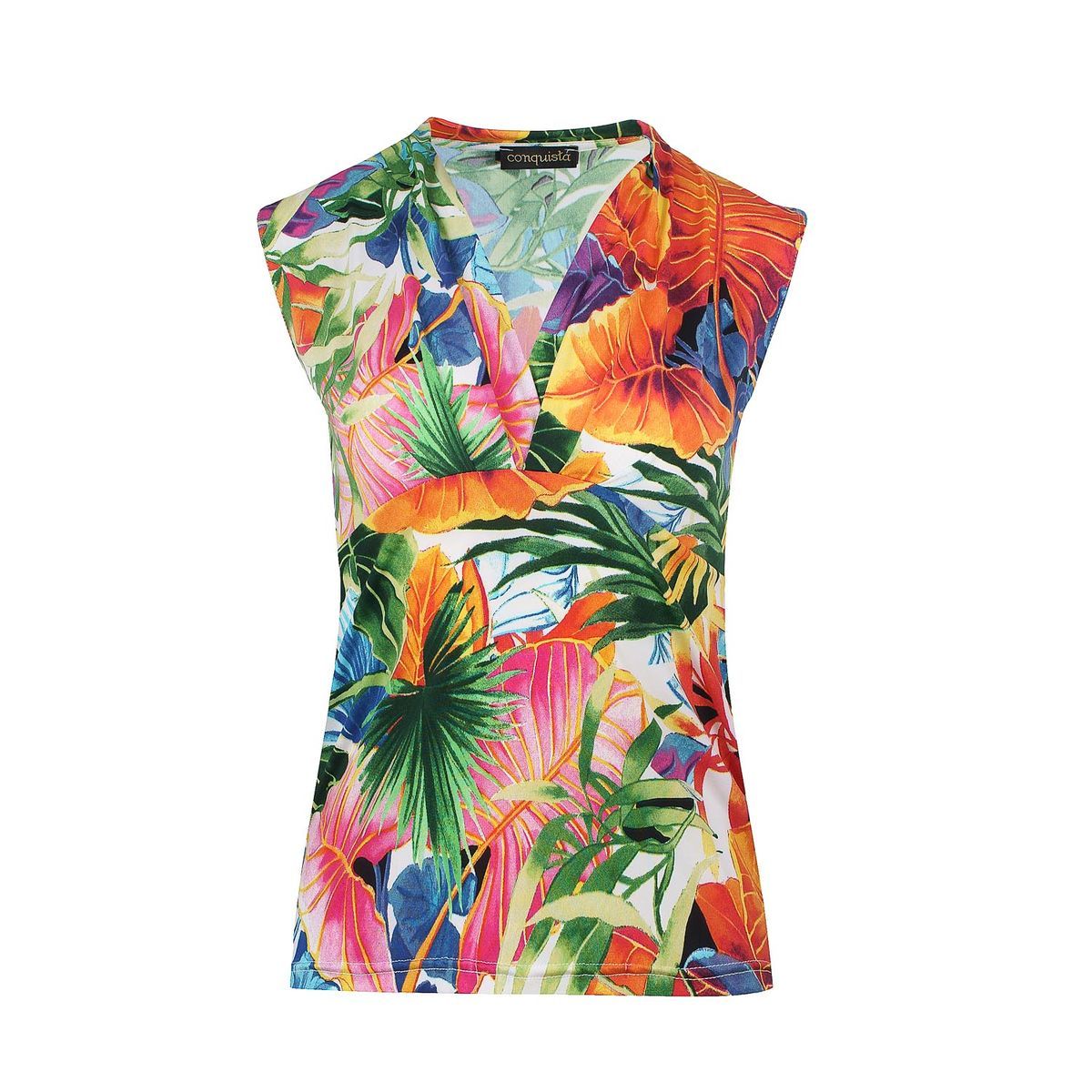 Top mit tropischem Print und Wickeloptik