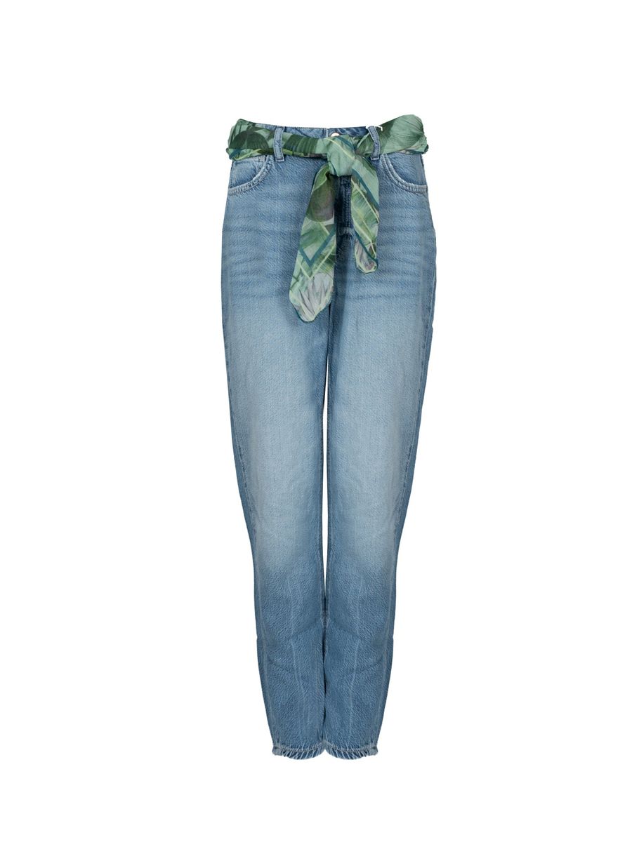 High-Waist Mom-Jeans mit Halstuch-Gürtel