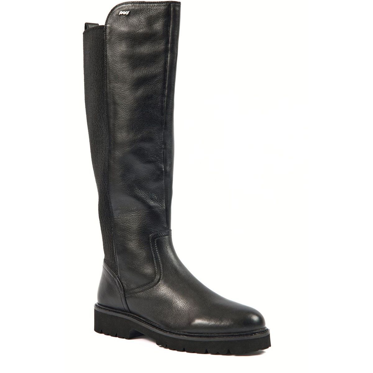 Kniehohe Lederstiefel mit Elastikeinsatz