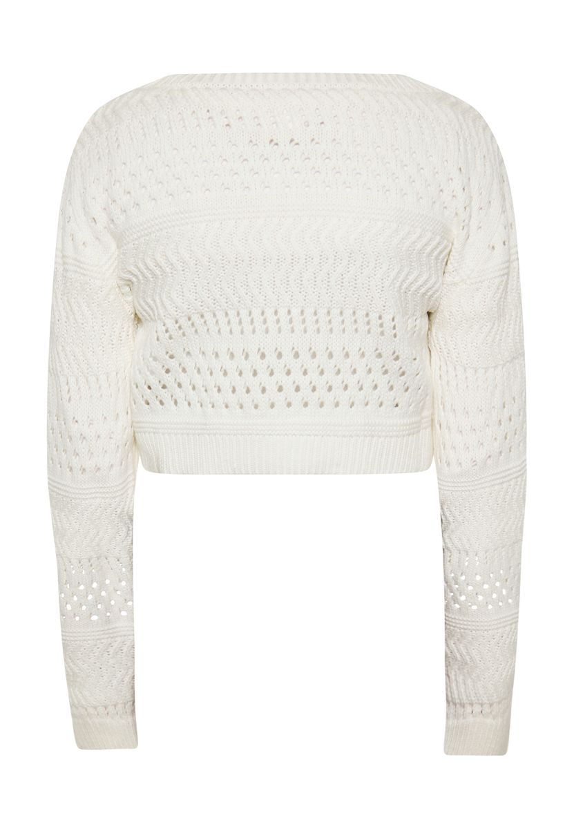 Filigraner Lochstrick-Pullover mit Pointelle-Muster