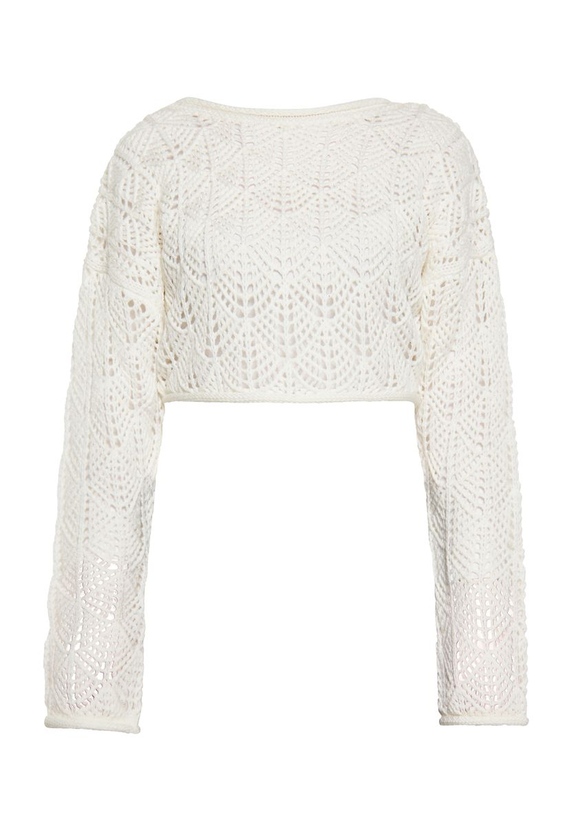 Filigraner Lochstrick-Pullover mit Pointelle-Muster