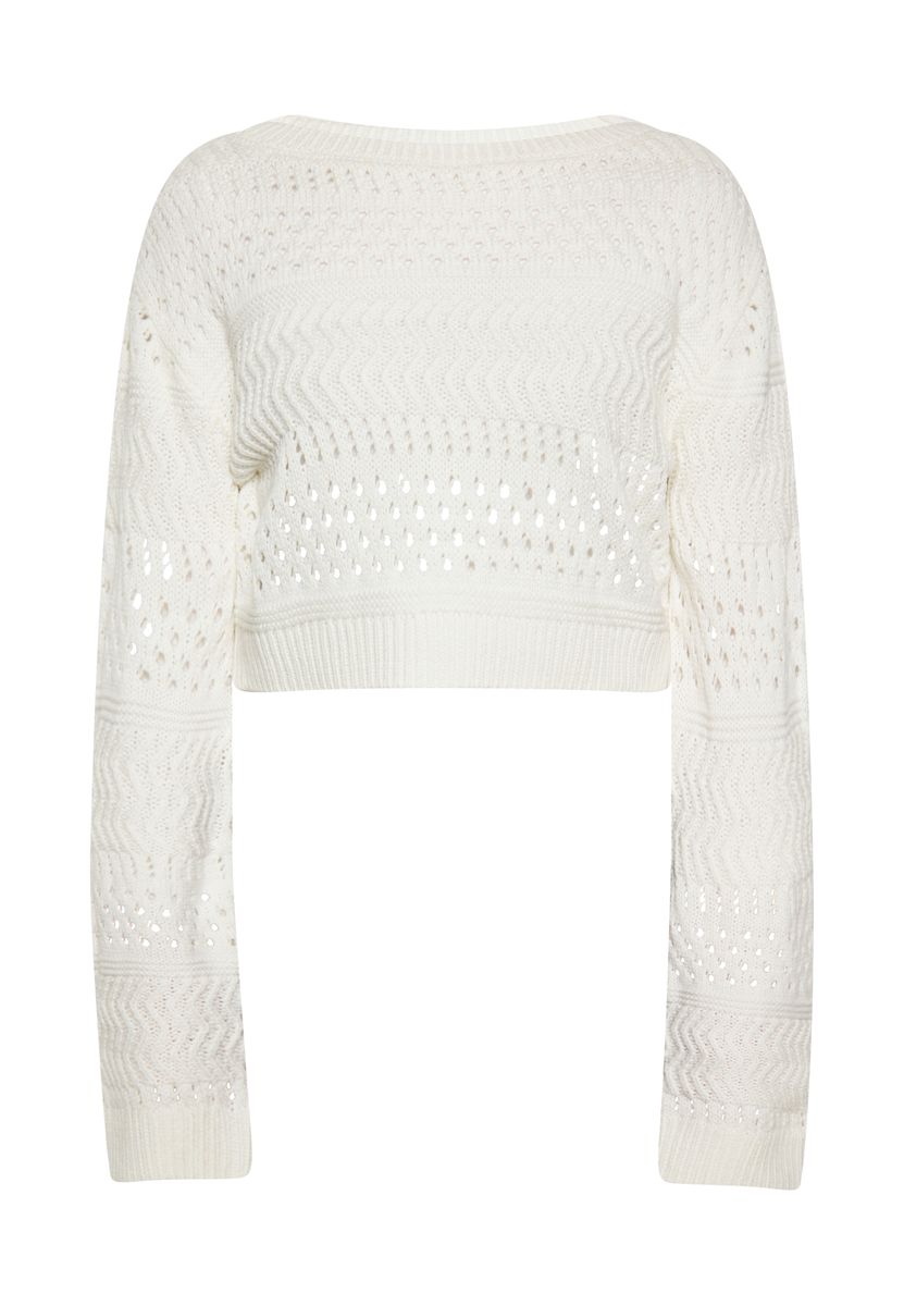 Filigraner Lochstrick-Pullover mit Pointelle-Muster