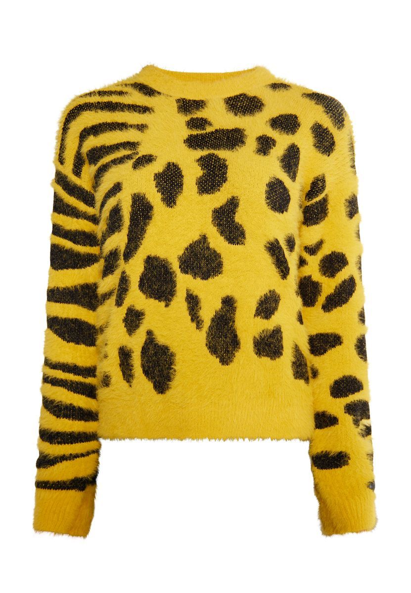 Auffälliger Pullover mit Tiermustermix