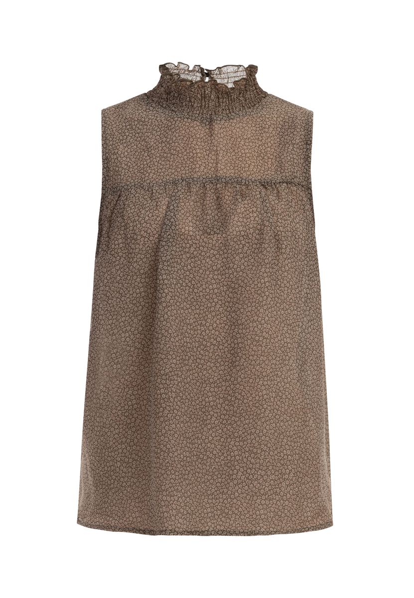 Blumenbluse mit gerafftem Stehkragen