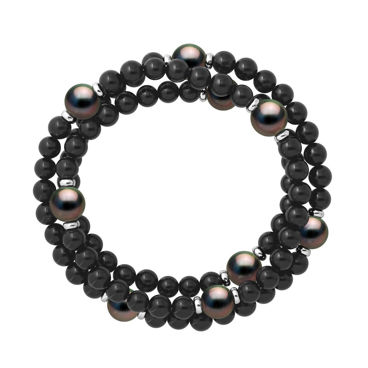 Onyx und Tahitiperlen Dreier-Armband