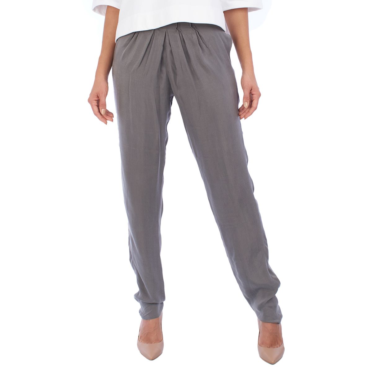 Hochtaillierte Karottenhose mit Falten