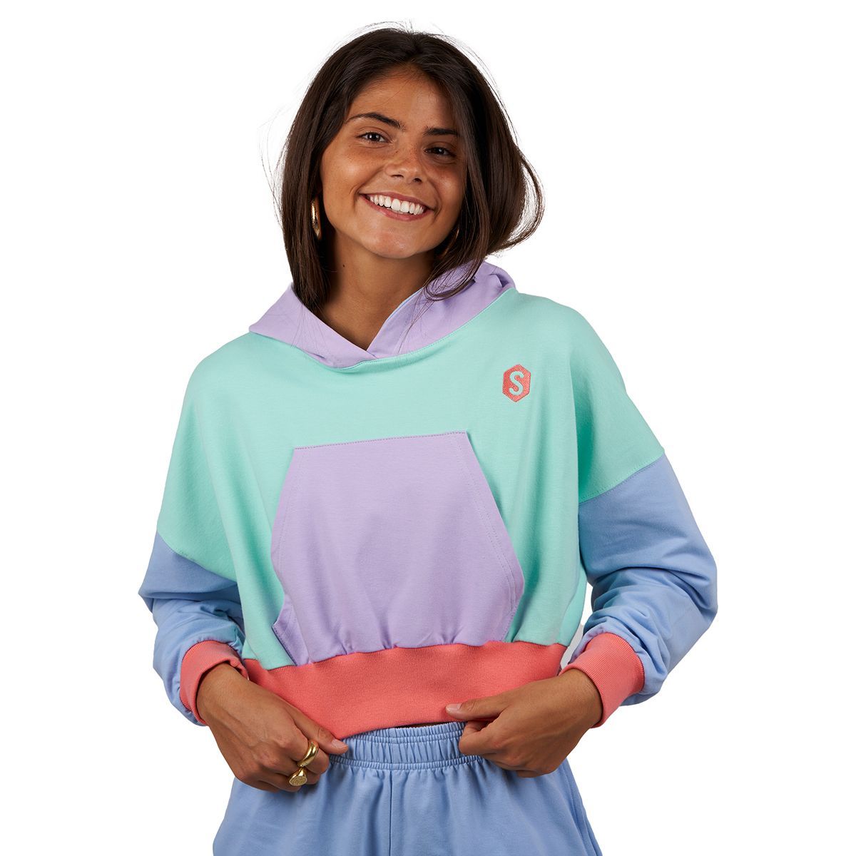 Kurzer Color-Block Pastel Hoodie