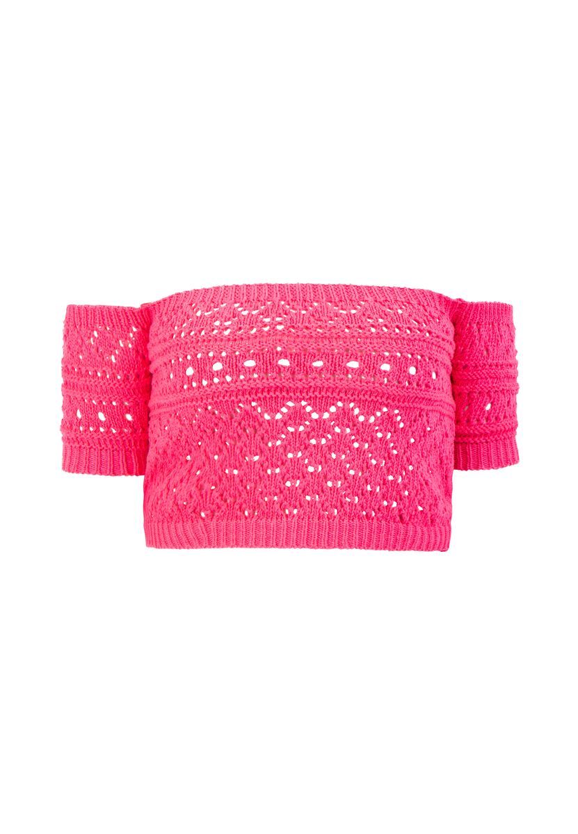 Schulterfreies Häkelstrick Crop-Top