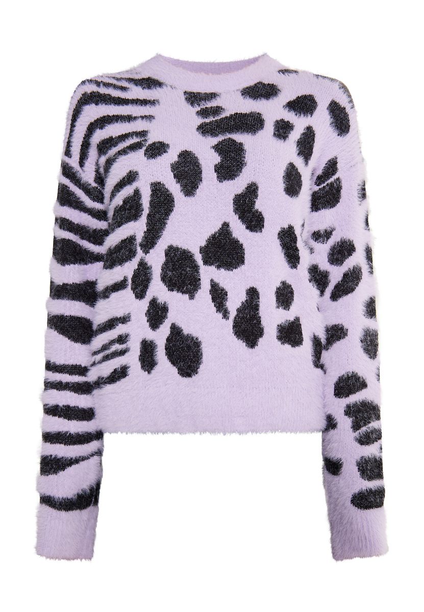 Flauschi-Strickpullover mit Mustermix