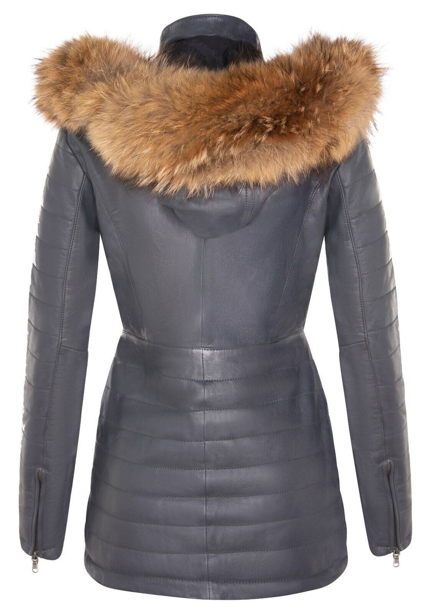 Schmal geschnittener Lederparka mit Kapuze