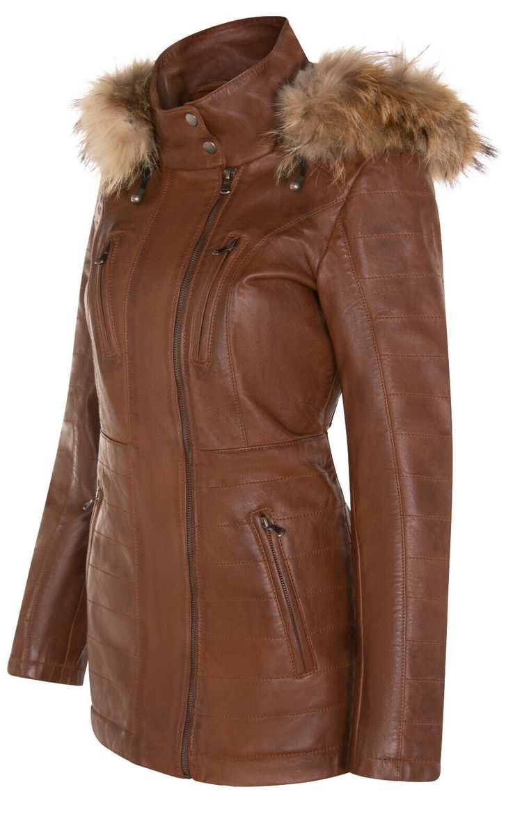 Schmal geschnittener Lederparka mit Kapuze