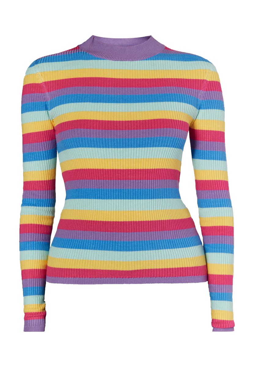 Figurbetonter gestreifter Rippstrick-Pullover