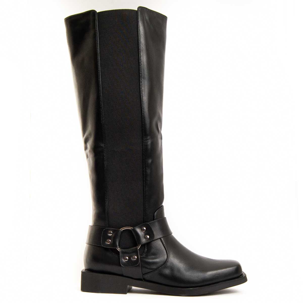 Kniehohe Stiefel mit Harness-Detail