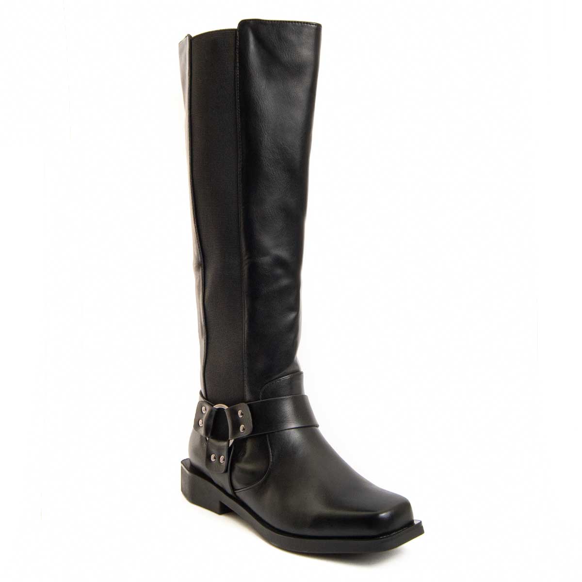 Kniehohe Stiefel mit Harness-Detail