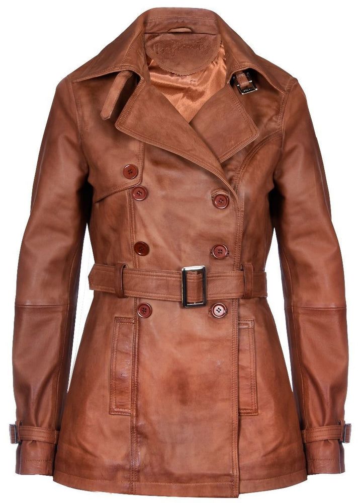 Klassischer zweireihiger Leder-Trenchcoat