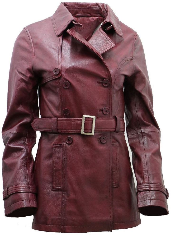 Klassischer zweireihiger Leder-Trenchcoat