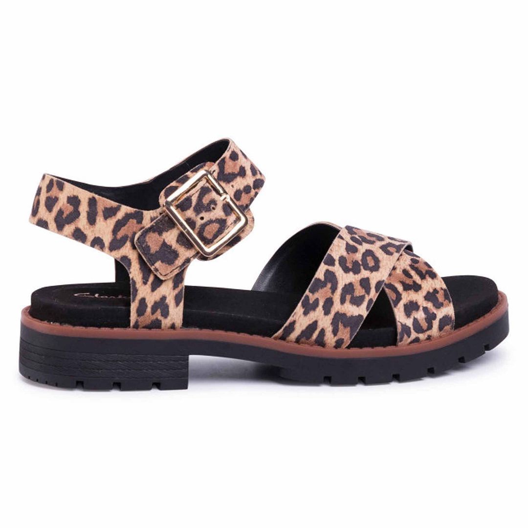 Sandalen mit Leopardenmuster und klobiger Sohle