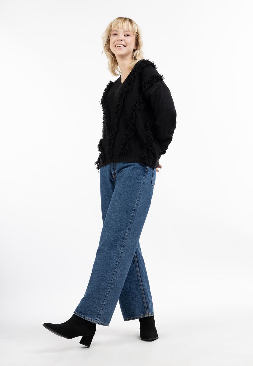 V-Ausschnitt Pullover mit asymmetrischen Fransen