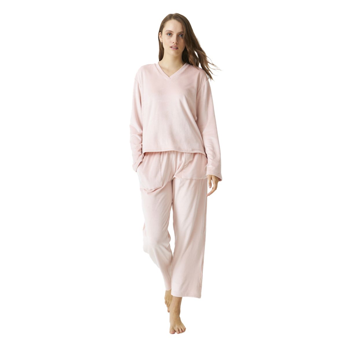Plüschiges Loungewear-Set mit V-Ausschnitt