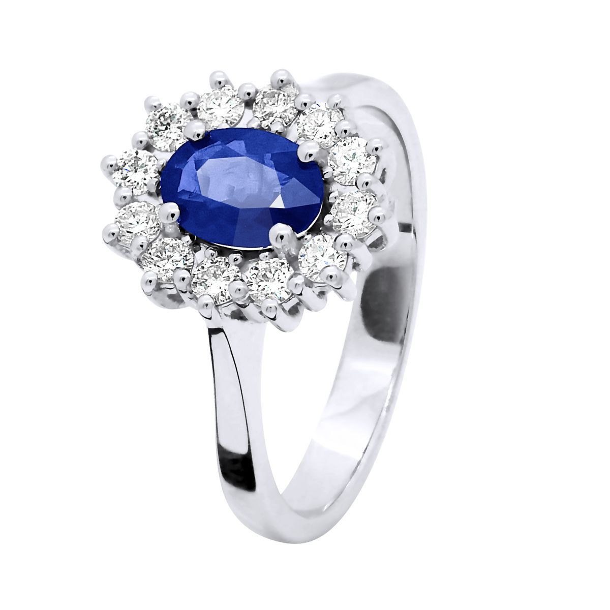 Saphir- und Diamant-Halo-Ring