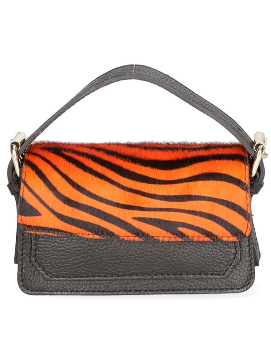 Leder-Minitasche mit Tiger-Print