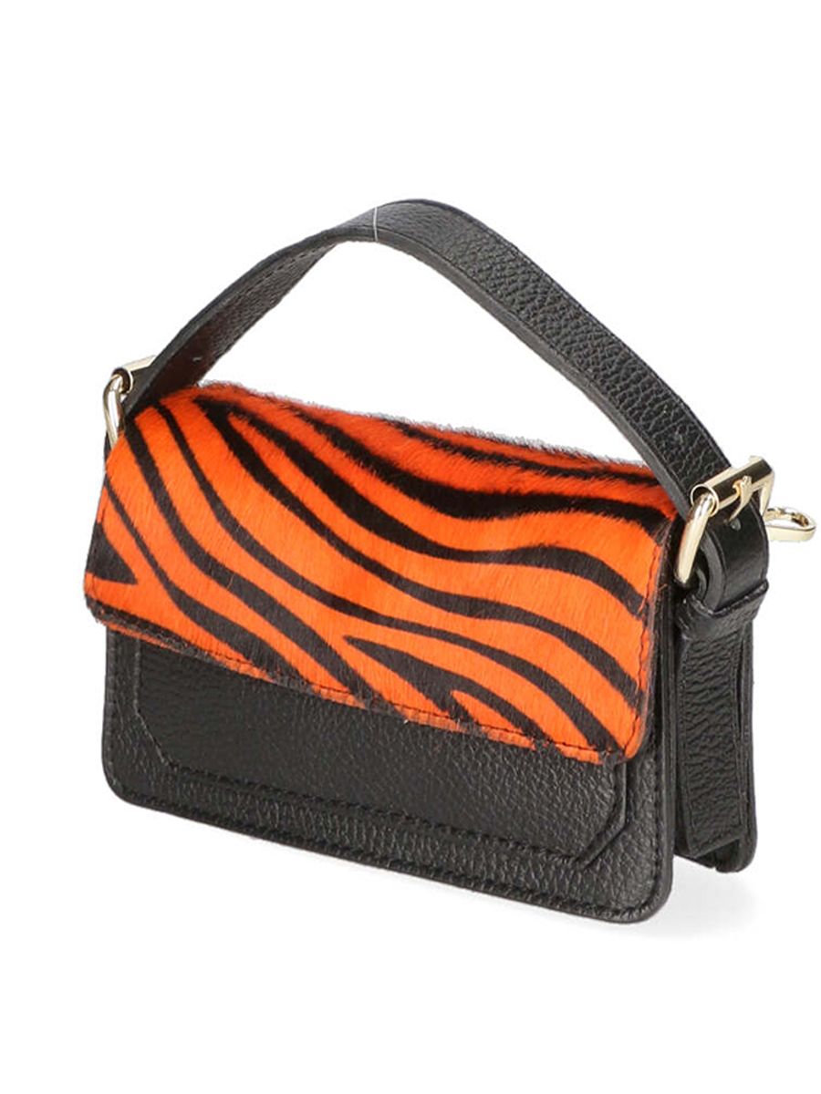 Leder-Minitasche mit Tiger-Print
