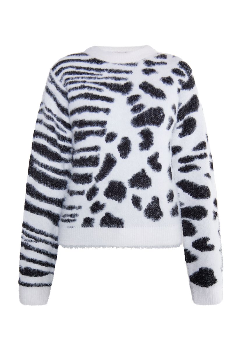 Gebürsteter Strickpullover mit Tiermuster