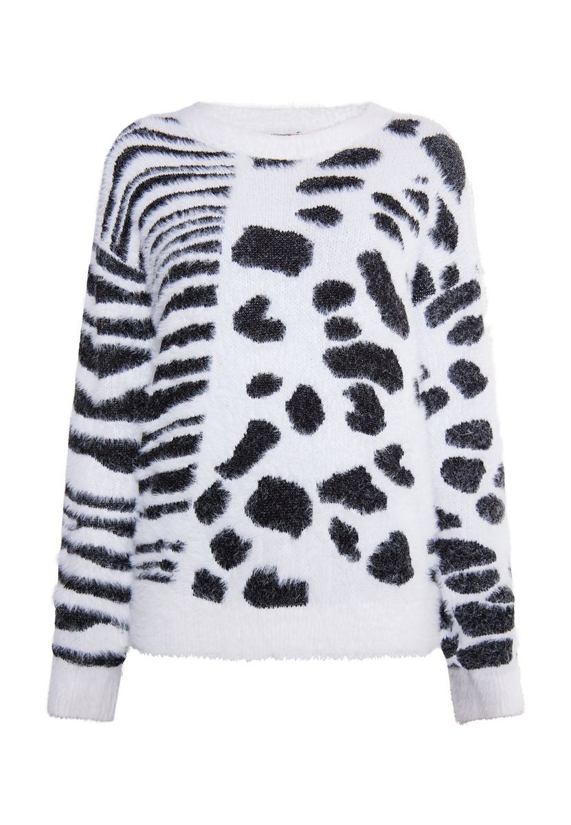 Gebürsteter Strickpullover mit Tiermuster